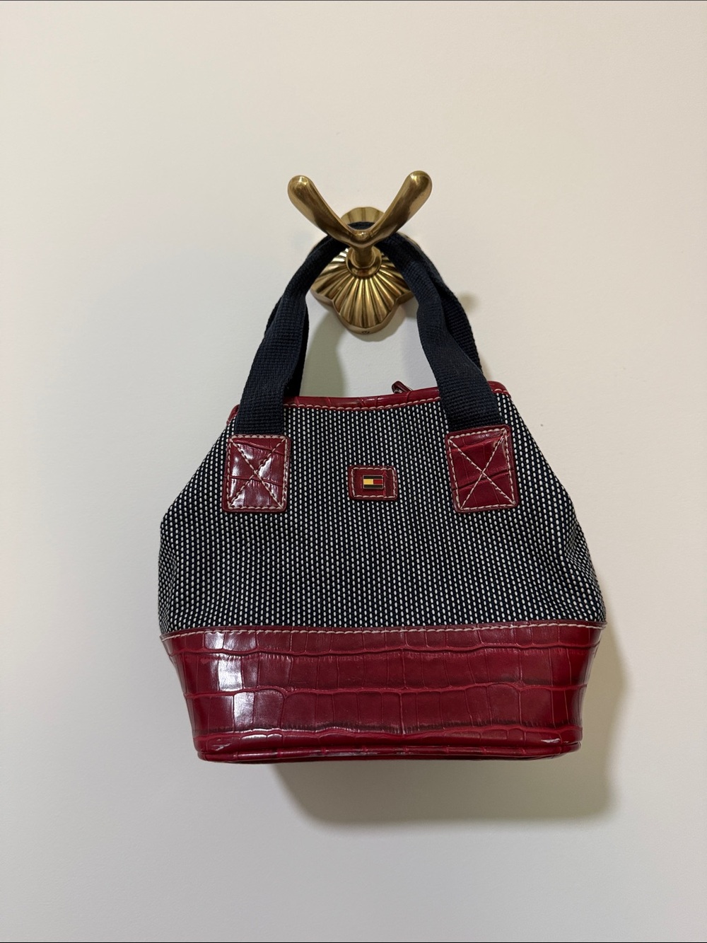 Tommy Hilfiger Navy and Bordeaux Croc-Trim Tote
